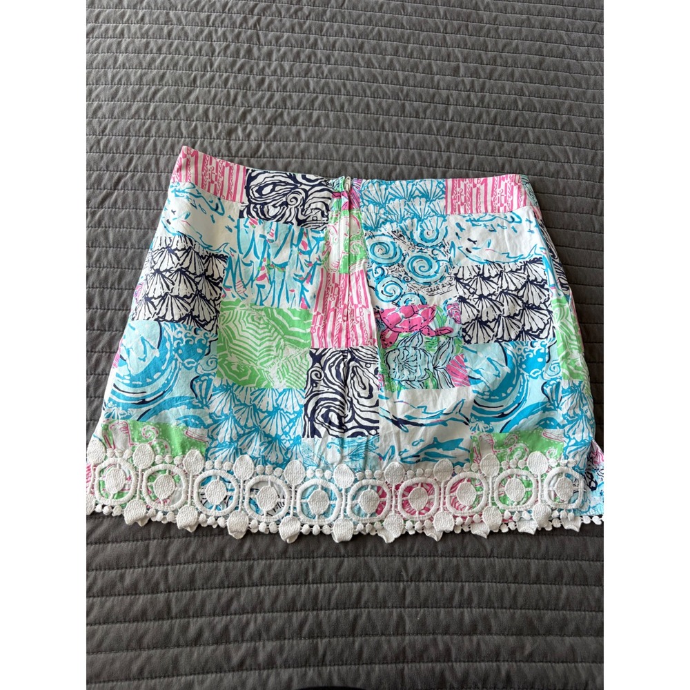 Lilly Pulitzer Patchwork Lace Trim Skort Size 8 Multicolor Coastal Print Mini - Picture 8 of 9